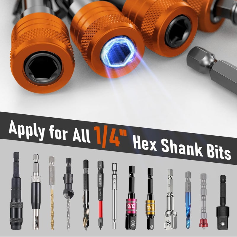 VALKYNOS Enhanced Non-Slip Bit Holder Key Chain 6pc, 1/4 Inch Hex Shank Bit Holders, Impact Bits Holder for Screwdriver & Drill bits, Quick Release Bit Holder w/Black Keychain, Cool Gifts for Men, Orange - Image 2
